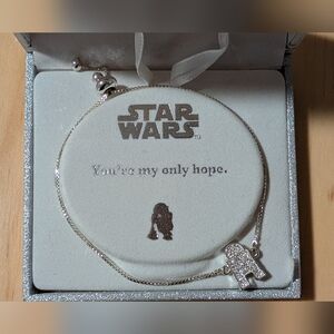 Star Wars Disney Silver Plated R2D2 with Clear Gem Bolo Bracelet NIB